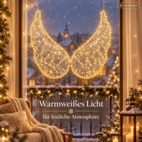 LED Engelsflügel außen 50x24cm Gold warmweiß Metall Lichtdeko