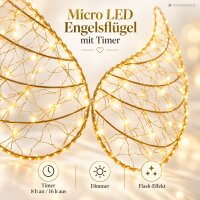 LED Engelsflügel außen 50x24cm Gold warmweiß Metall Lichtdeko