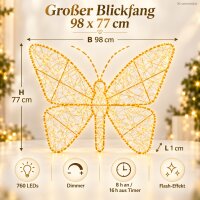 LED Deko Schmetterling 98x77cm Gold warmweiß Metall außen innen