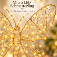 Micro LED Schmetterling 38x30cm Goldfarben warmweiß Metall für außen