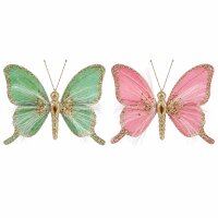 Deko Schmetterlinge 23x20cm Rosa Grün Polyester Clip Weihnachtsbaum