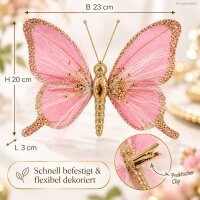 Deko Schmetterlinge 23x20cm Rosa Grün Polyester Clip Weihnachtsbaum