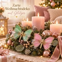 Deko Schmetterlinge 23x20cm Rosa Grün Polyester Clip Weihnachtsbaum