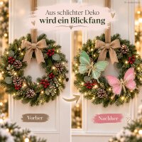 Deko Schmetterlinge 23x20cm Rosa Grün Polyester Clip Weihnachtsbaum