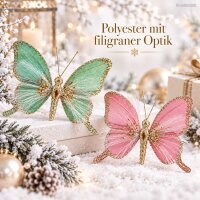 Deko Schmetterlinge 23x20cm Rosa Grün Polyester Clip Weihnachtsbaum