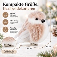 Vogel Deko Clip 8x8x11cm Rosa peach Kunstfell für Weihnachtsbaum