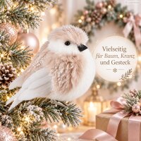 Vogel Deko Clip 8x8x11cm Rosa peach Kunstfell für Weihnachtsbaum