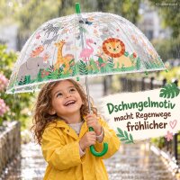Kinderschirm Dschungel 70,5cm Transparent Grün - Kuppelschirm Regen
