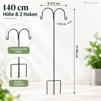 Gartenhaken Metall 140cm Schwarz Anthrazit-Schwarz doppelt für Ampeln