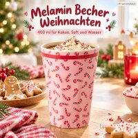 Melamin Trinkbecher 400ml Rosa Candy Cane pink großer Becher Weihnachten