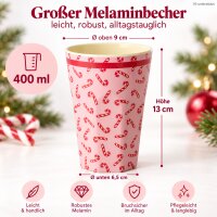 Melamin Trinkbecher 400ml Rosa Candy Cane pink großer Becher Weihnachten