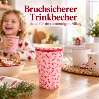 Melamin Trinkbecher 400ml Rosa Candy Cane pink großer Becher Weihnachten