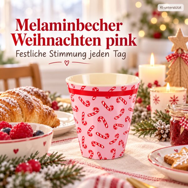 Melaminbecher 250ml Rosa Pink Weihnachtsbecher mit Candy Cane Motiv