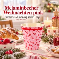 Melaminbecher 250ml Rosa Pink Weihnachtsbecher mit Candy Cane Motiv