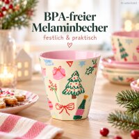 Melaminbecher Weihnachten 250ml Bunt Creme - Becher mit Weihnachtsmotiv