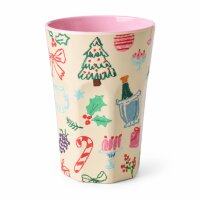 Trinkbecher Melamin 400ml Bunt Creme Rosa Weihnachtsdesign Becher