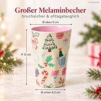 Trinkbecher Melamin 400ml Bunt Creme Rosa Weihnachtsdesign Becher