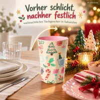 Trinkbecher Melamin 400ml Bunt Creme Rosa Weihnachtsdesign Becher