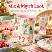 Trinkbecher Melamin 400ml Bunt Creme Rosa Weihnachtsdesign Becher