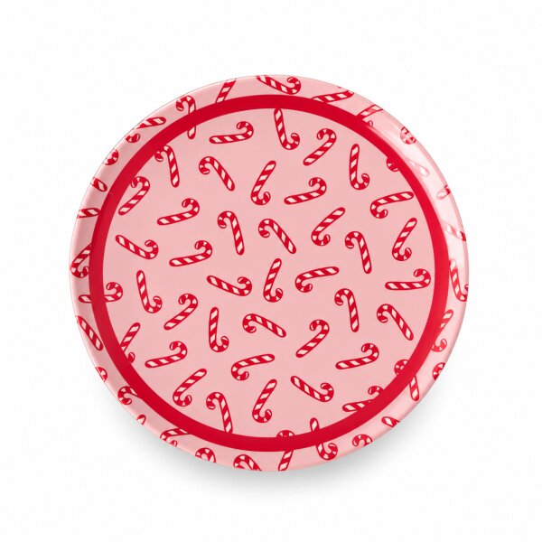 Melamin Dessertteller 16cm Rosa Candy Cane - Kuchenteller Weihnachten