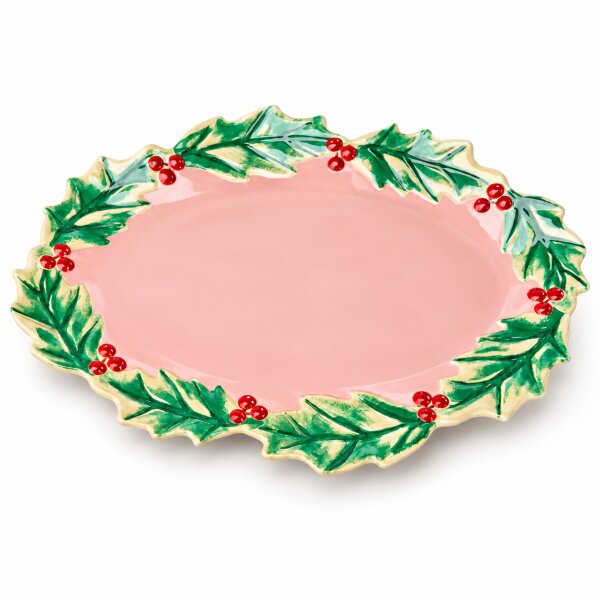 Ovale Servierplatte 41,5cm Rosa Melamin Anrichteplatte Weihnachten