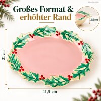 Ovale Servierplatte 41,5cm Rosa Melamin Anrichteplatte Weihnachten
