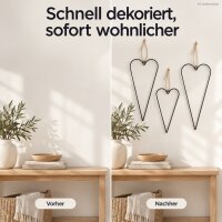 Dekoanhänger Herz 50cm Schwarz - Metalloptik Eisen Jute Set 3