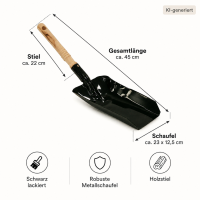 Kohleschaufel Ofen 38cm Schwarz glänzend Metall für Kohle und Asche