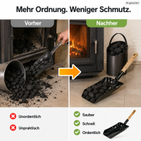 Kohleschaufel Ofen 38cm Schwarz glänzend Metall für Kohle und Asche