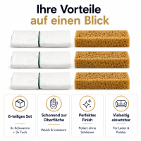 Polierschwamm und Poliertuch 6er-SET für Leder und Polster (Jeweils 3 Stück)