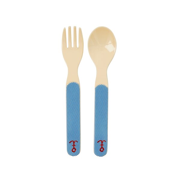 Kinderlöffel und Gabel Set 14cm Creme Elfenbein Melamin Anker