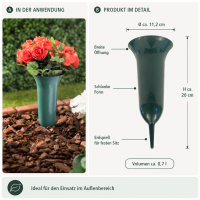 Testrut Grabvase Kunststoff grün 26 cm mit Erdspieß