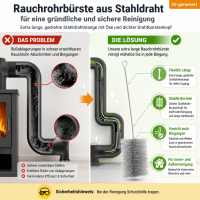 Ofenrohr Reinigungsbürste 160mm 150cm Grau - flexibel aus Stahldraht