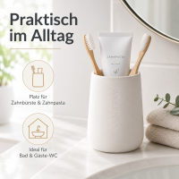 Bonja Wellness Zahnputzbecher aus Dolomit in Weiß matt