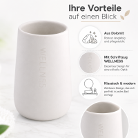 Bonja Wellness Zahnputzbecher aus Dolomit in Weiß matt