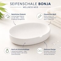 BONJA Seifenschale Wellness Weiß aus Dolomit – ovale Seifenablage 13 x 9 cm