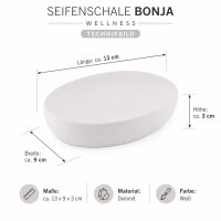 BONJA Seifenschale Wellness Weiß aus Dolomit – ovale Seifenablage 13 x 9 cm