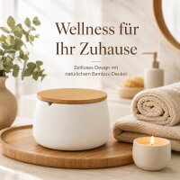 BONJA Aufbewahrungsdose Wellness Weiß mit Bambusdeckel – Dolomit, Ø 12 cm