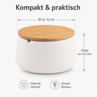 BONJA Aufbewahrungsdose Wellness Weiß mit Bambusdeckel – Dolomit, Ø 12 cm