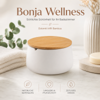 BONJA Aufbewahrungsdose Wellness Weiß mit Bambusdeckel – Dolomit, Ø 12 cm