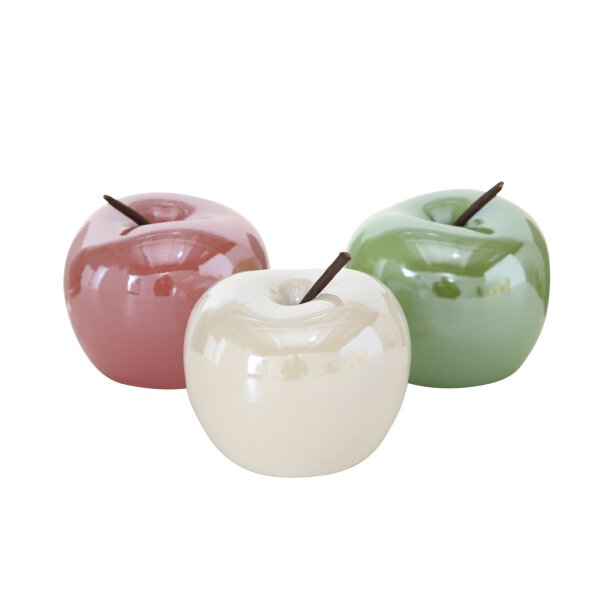 Deko Äpfel im 3er Set Rot, Grün, Weiß aus Porzellan