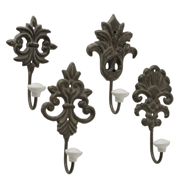 Garderobenhaken 4er Set im Vintage-Stil - dekorative Wandhaken mit weißem Knauf