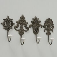 Garderobenhaken 4er Set im Vintage-Stil - dekorative Wandhaken mit weißem Knauf