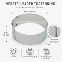 Tortenring, ES, 8 cm, Stufenlos verstellbar