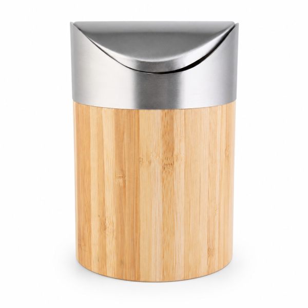 BONJA Kosmetikeimer aus Bambus & Edelstahl – mit Schwingdeckel, 800 ml