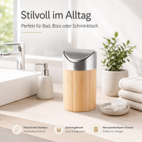BONJA Kosmetikeimer aus Bambus & Edelstahl – mit Schwingdeckel, 800 ml