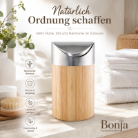 BONJA Kosmetikeimer aus Bambus & Edelstahl – mit Schwingdeckel, 800 ml