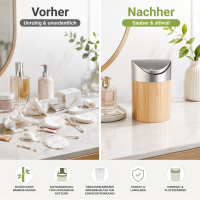 BONJA Kosmetikeimer aus Bambus & Edelstahl – mit Schwingdeckel, 800 ml