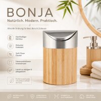 BONJA Kosmetikeimer aus Bambus & Edelstahl – mit Schwingdeckel, 800 ml