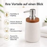 BONJA Seifenspender Wellness aus Dolomit & Bambus – 450 ml